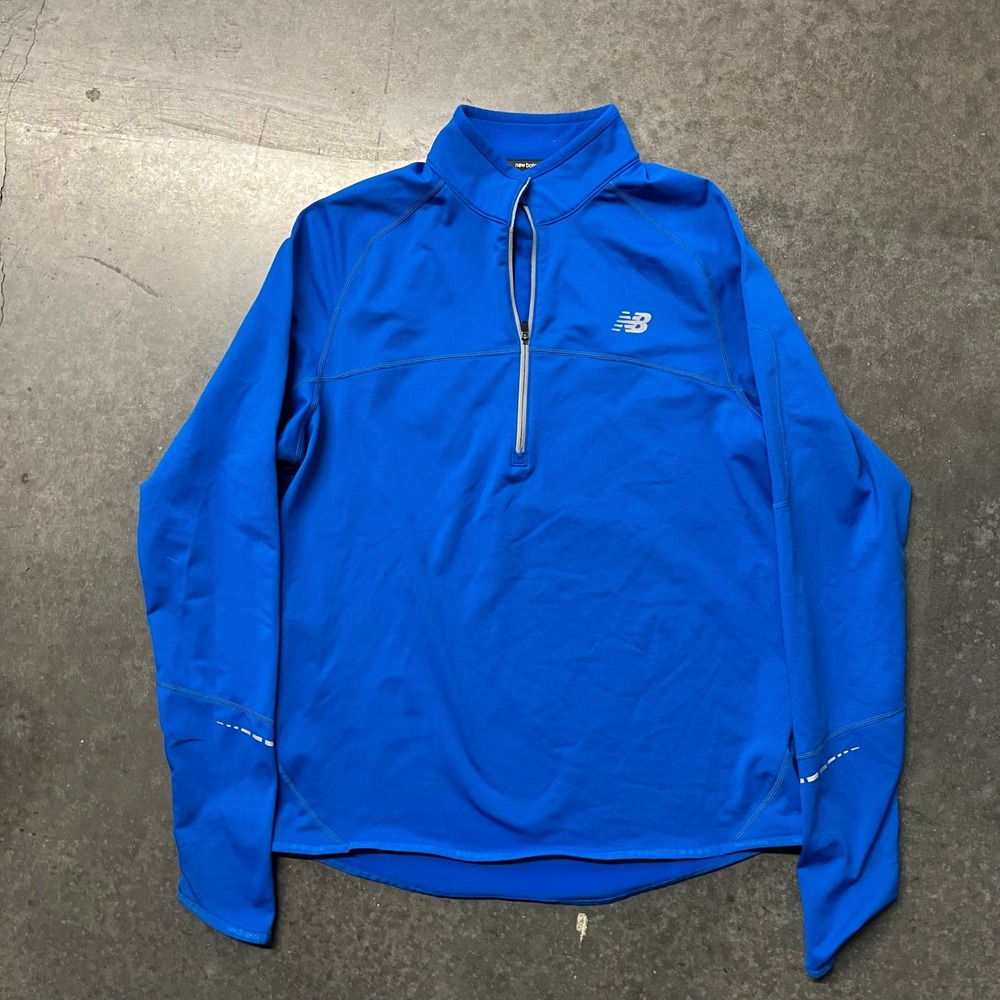 New Balance Mens Heat Quarter Zip Pullover Blue Running Top Medium Reflective